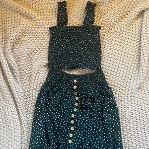 Cute two piece maxi skirt and crop top set size small. Never worn